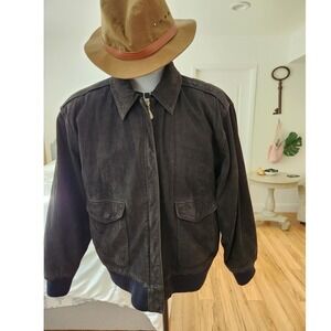 Men's‎ XL Suede Leather Bomber Jacket Black Distressed Cowhide Quilted Lining